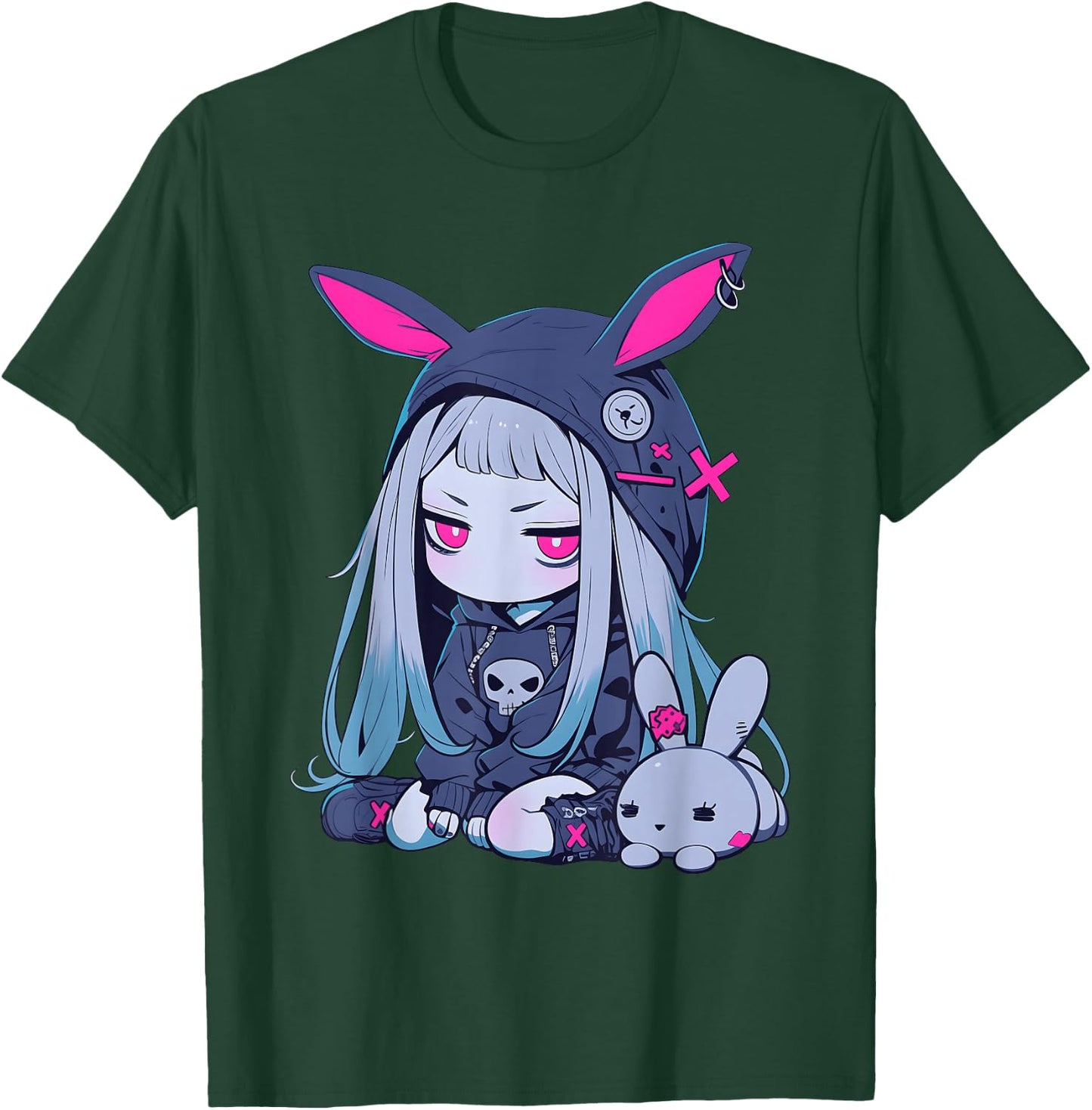 Cute E-Girl Anime Girl Goth Bunny Grunge Gothic Outfit T-Shirt - T-Shirt | Forest