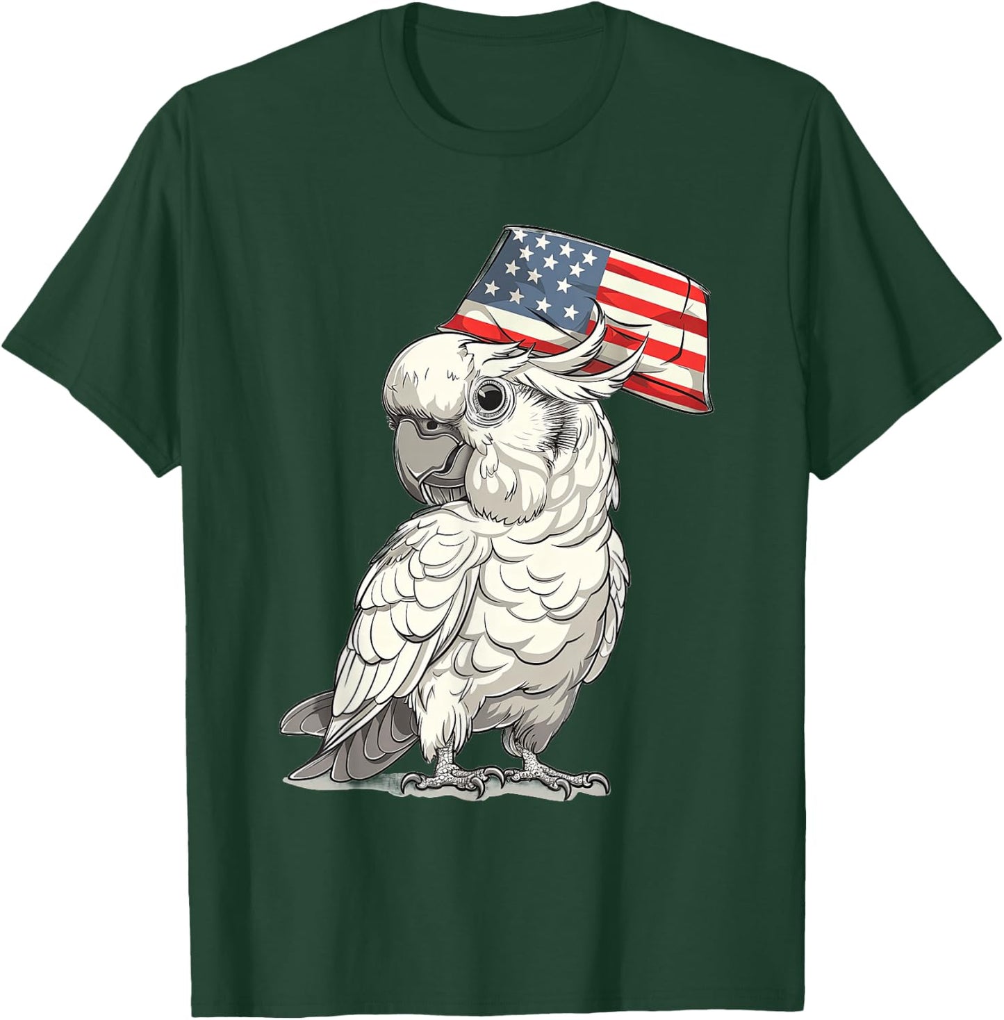 Umbrella Cockatoo with USA Hat T-Shirt - T-Shirt | Forest