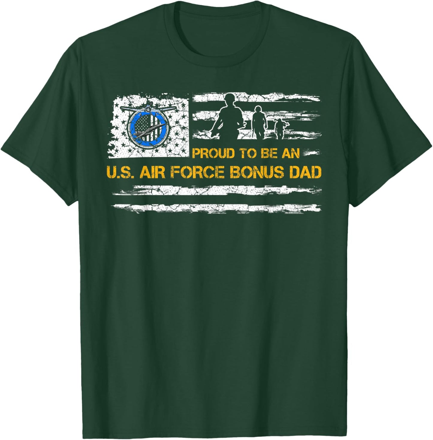 Vintage USA American Flag Proud To Be An Air Force Bonus Dad Women Men T-Shirt - T-Shirt | Forest