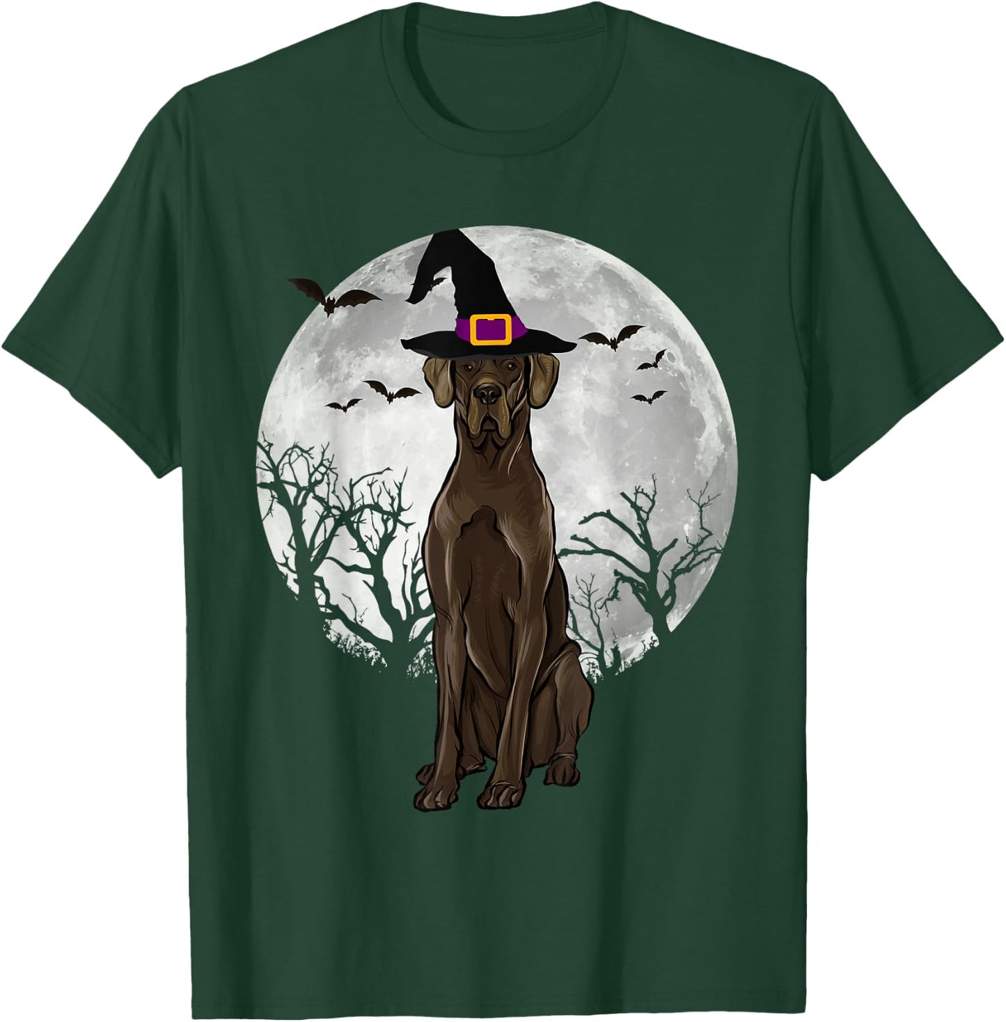 Scary Black Great Dane Dog Witch Hat Halloween Women T-Shirt - T-Shirt | Forest