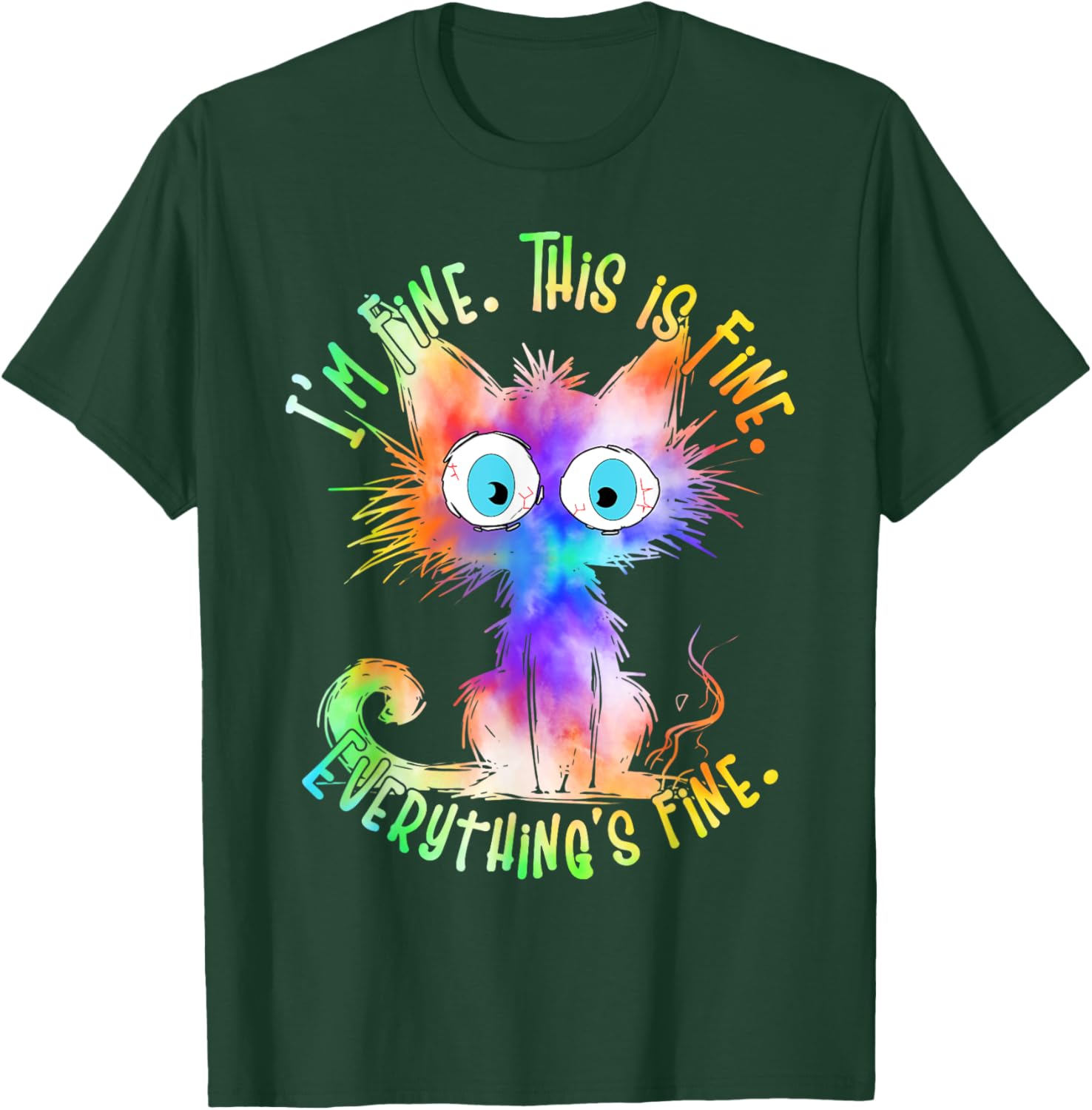 Tie Dye Black Cat Its Fine Im Fine Everything Is Fine Women T-Shirt - T-Shirt | Forest