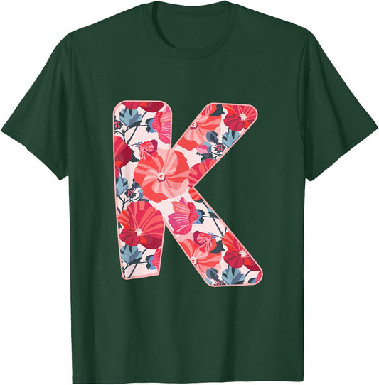 Letter K Sign Alphabet Last Name Consonants Flower Gift T-Shirt - T-Shirt | Forest