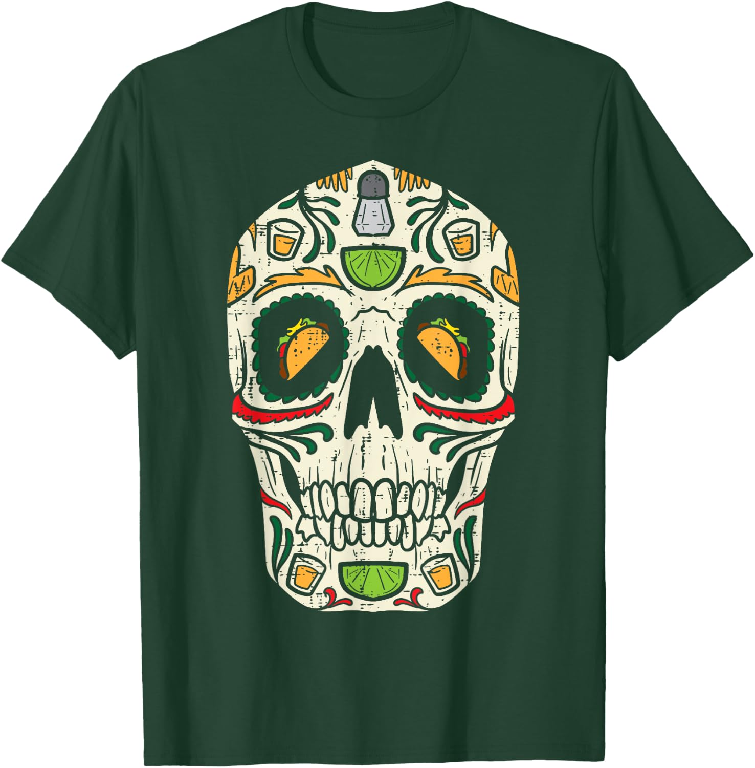 Sugar Skull Taco Tequila Pub Cinco De Mayo Calavera Mexican T-Shirt - T-Shirt | Forest