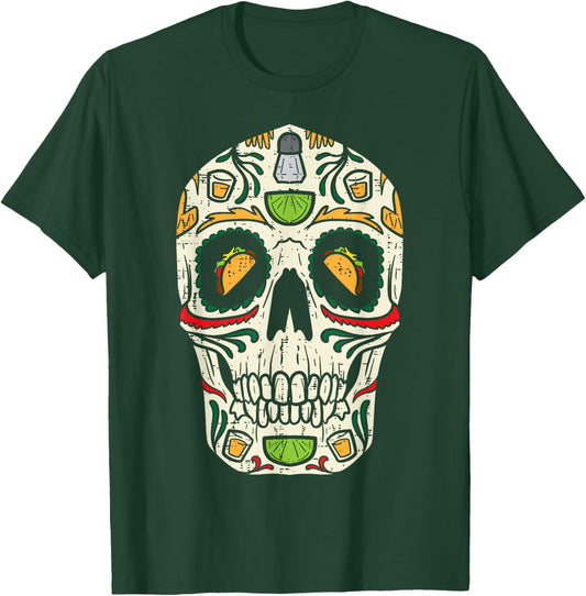 Sugar Skull Taco Tequila Pub Cinco De Mayo Calavera Mexican T-Shirt - T-Shirt | Forest