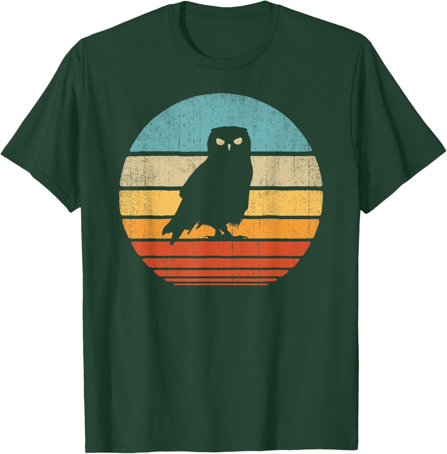 Owl Retro Vintage 60s 70s Sunset Bird T-Shirt - T-Shirt | Forest
