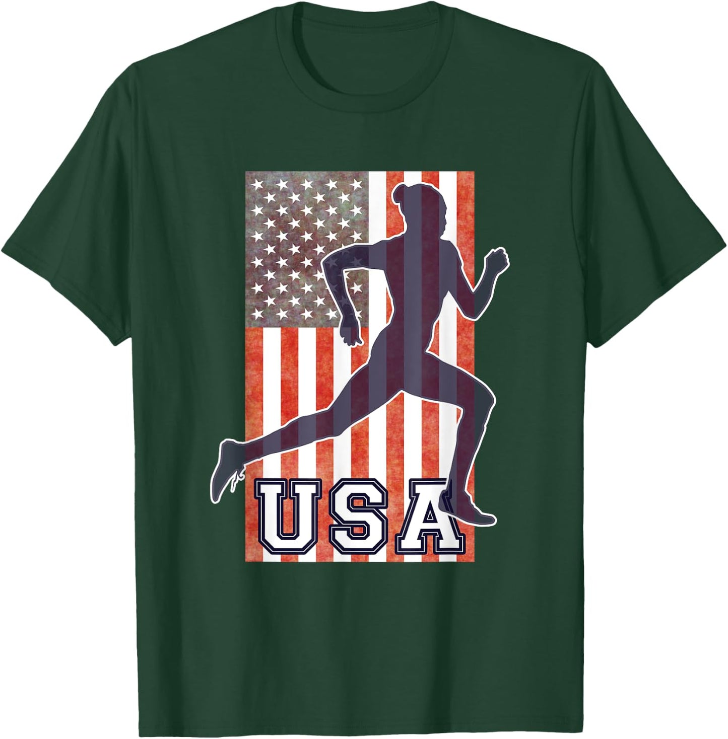 USA Women Running Track & Field Team American Flag Runner T-Shirt - T-Shirt | Forest