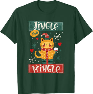 Jingle & Mingle Christmas Holiday Cat Party Wine Adult T-Shirt - T-Shirt | Forest
