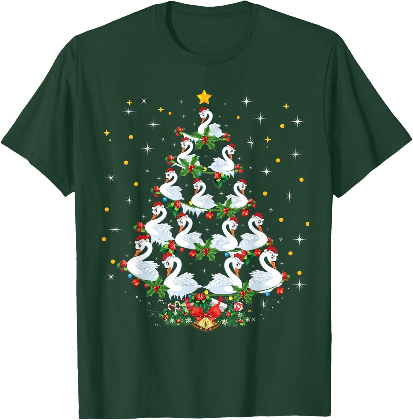 Funny Swans Bird Lover Xmas Gift Swans Christmas Tree T-Shirt - T-Shirt | Forest