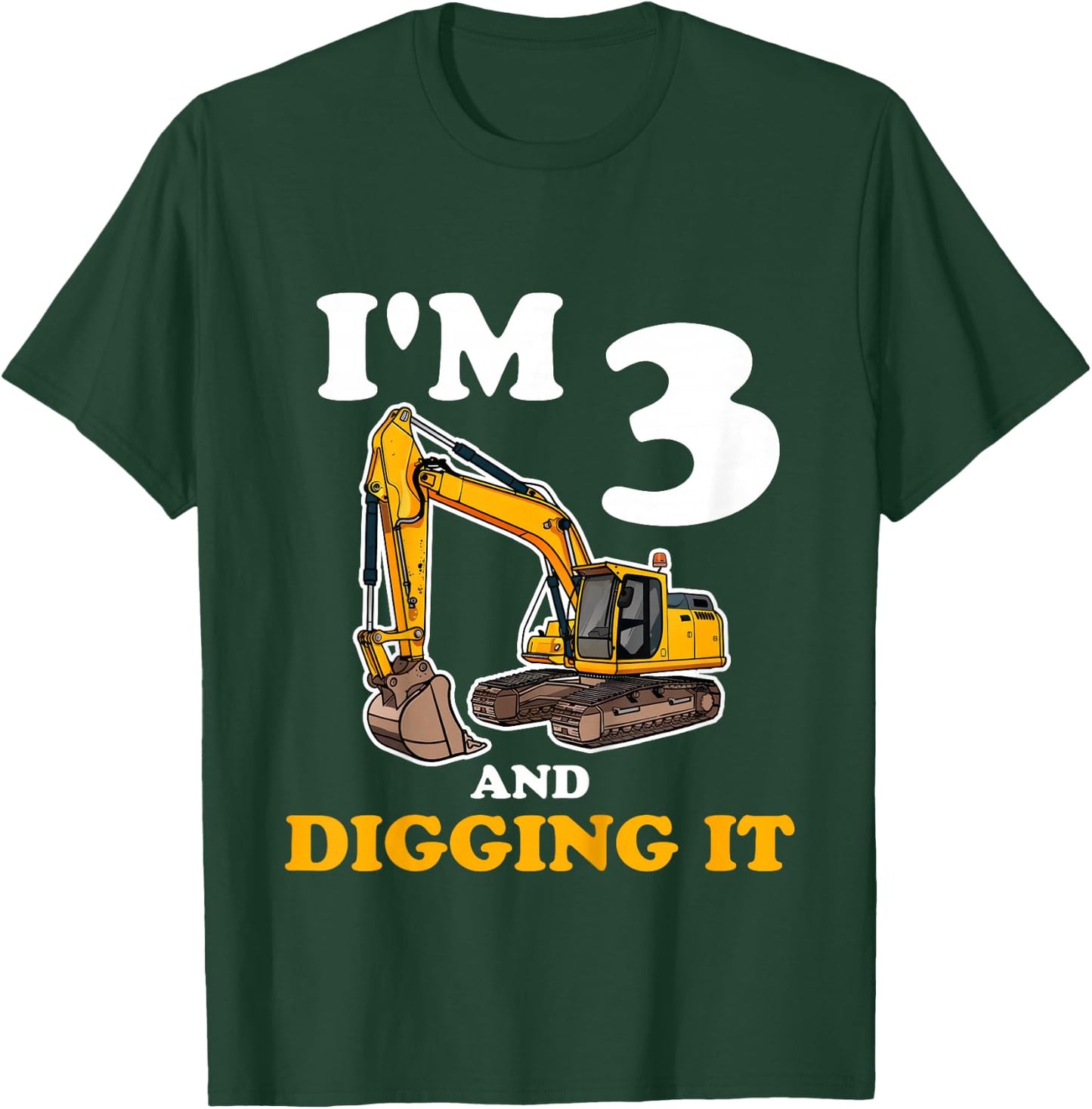 Kids Three 3yr 3rd Birthday Construction Boy 3 Years Old T-Shirt - T-Shirt | Forest