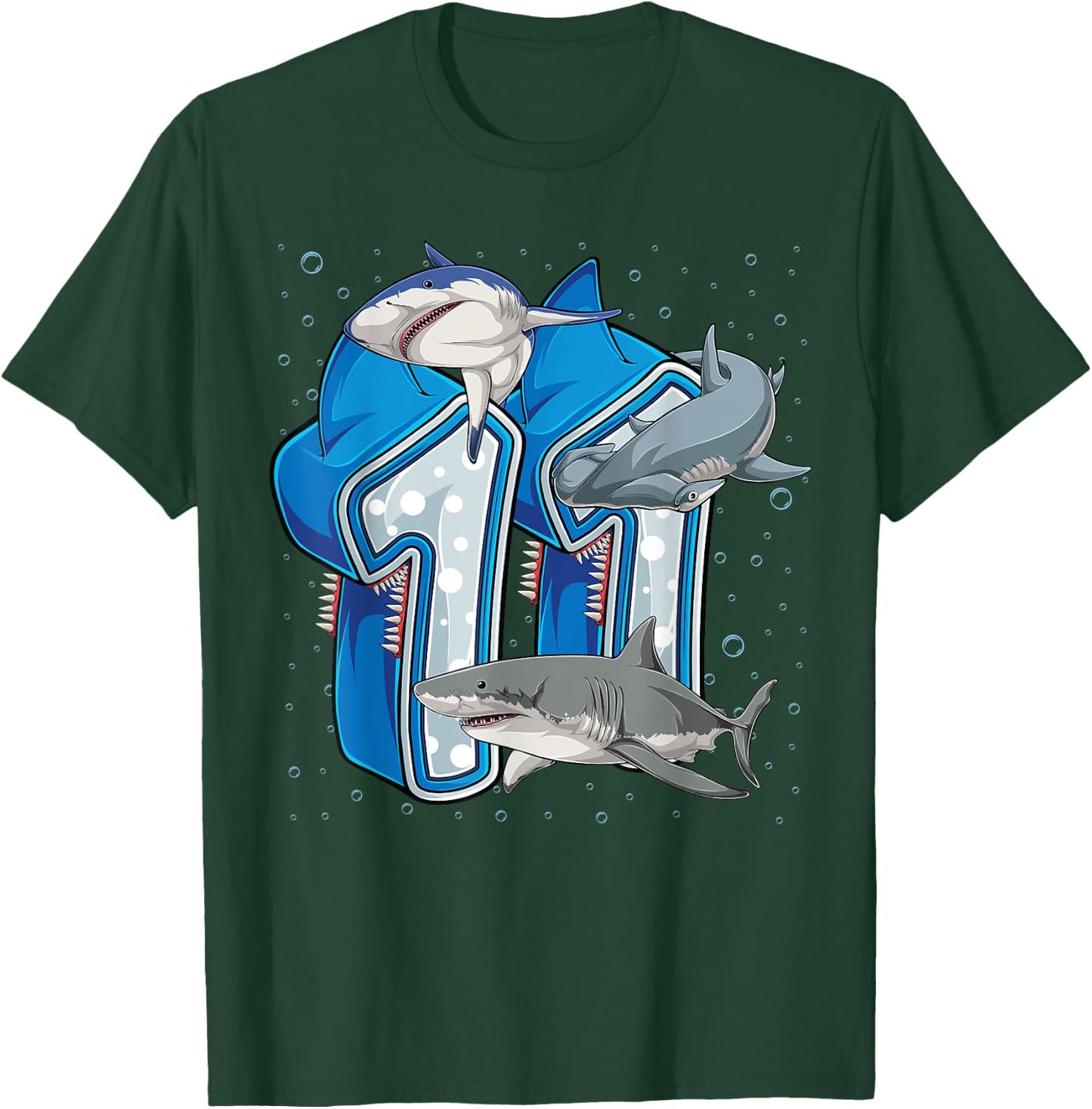 11th Birthday Boys Shark 11 years Old Ocean Shark B-day T-Shirt - T-Shirt | Forest