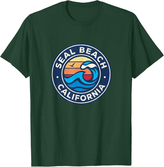 Seal Beach California CA Vintage Nautical Waves Design T-Shirt - T-Shirt | Forest
