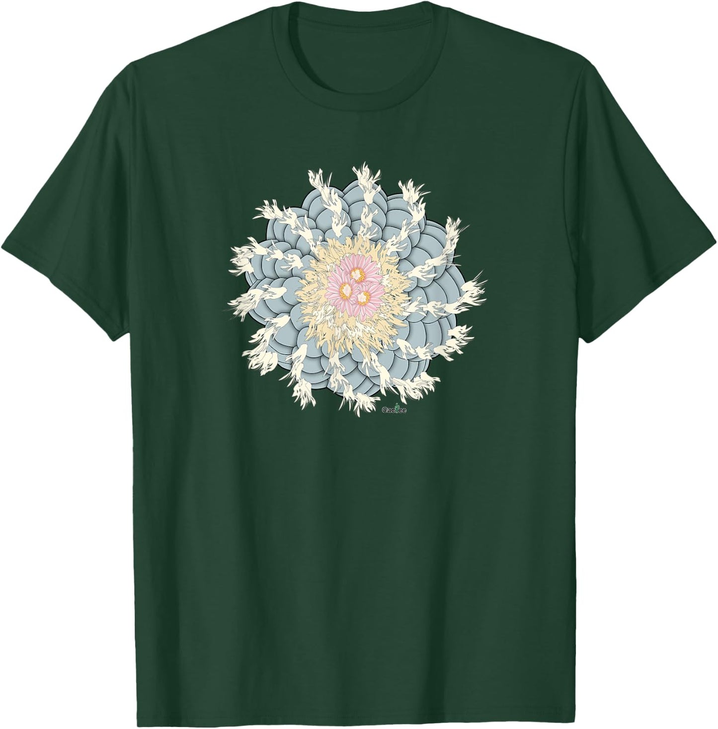 Lophophora Williamsii Spiral Peyote with Flowers T-Shirt - T-Shirt | Forest