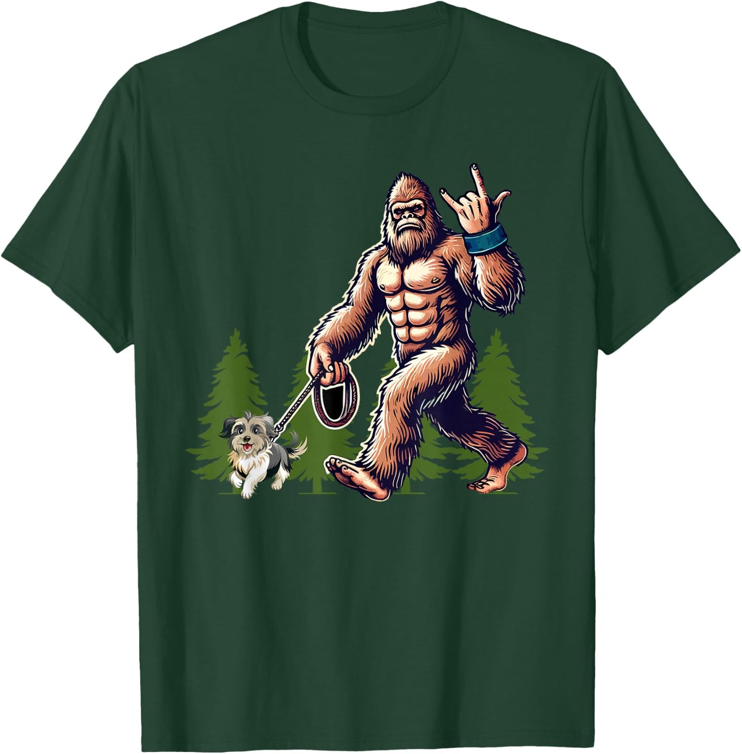 Funny Shih Tzu Bigfoot Dog Walking Dog Mom Dad Kids T-Shirt - T-Shirt | Forest