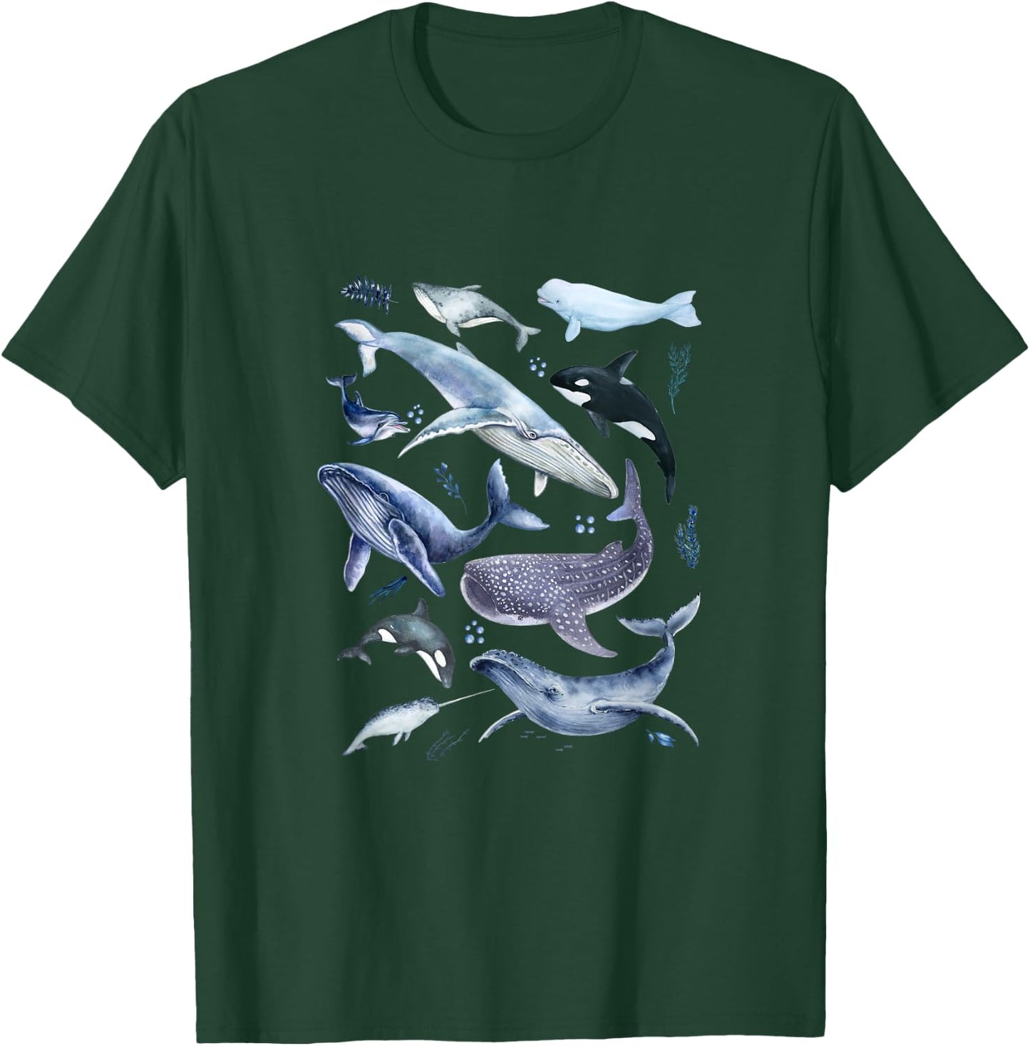 Watercolor Whale Aesthetic Blue Ocean Whales Dolphin Lover T-Shirt - T-Shirt | Forest