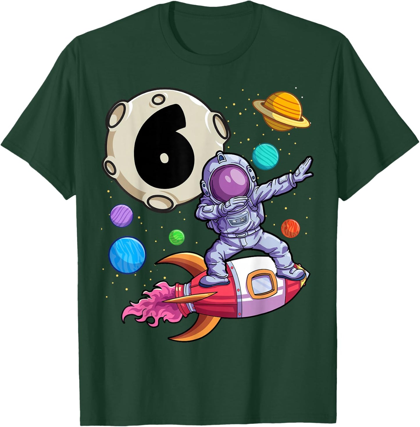 Dabbing Astronaut 6 Yrs Old Birthday Boy Space 6th Birthday T-Shirt - T-Shirt | Forest