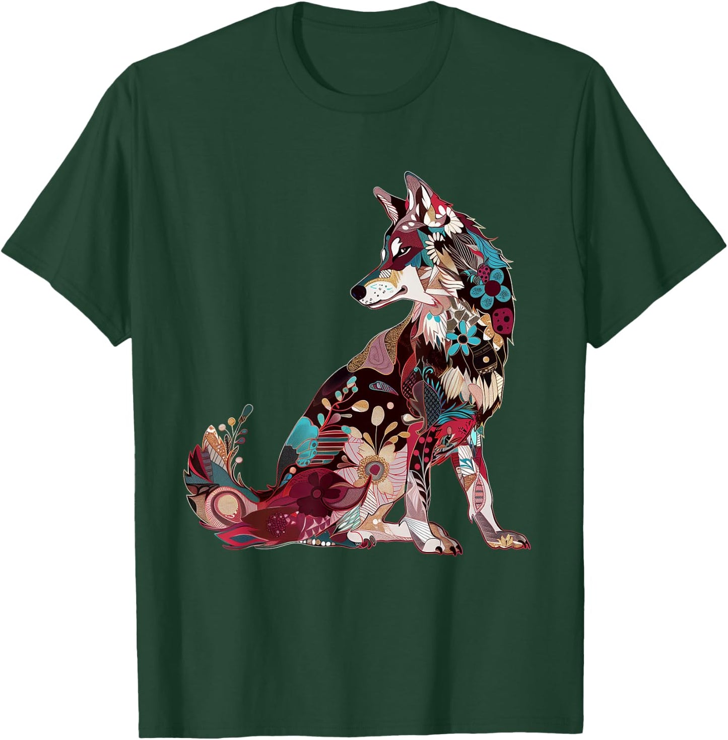 Wolf Vintage Flowers Floral Wolf Lover T-Shirt - T-Shirt | Forest
