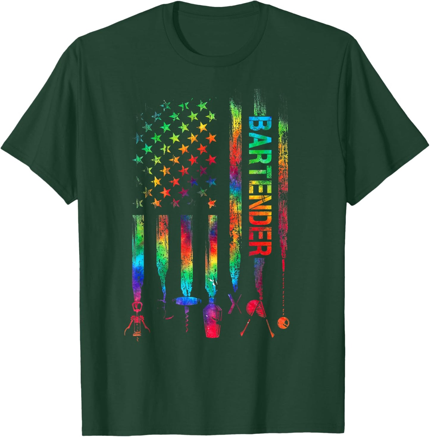 Bartender With American Flag Tie Dye Bartending Father's day T-Shirt - T-Shirt | Forest