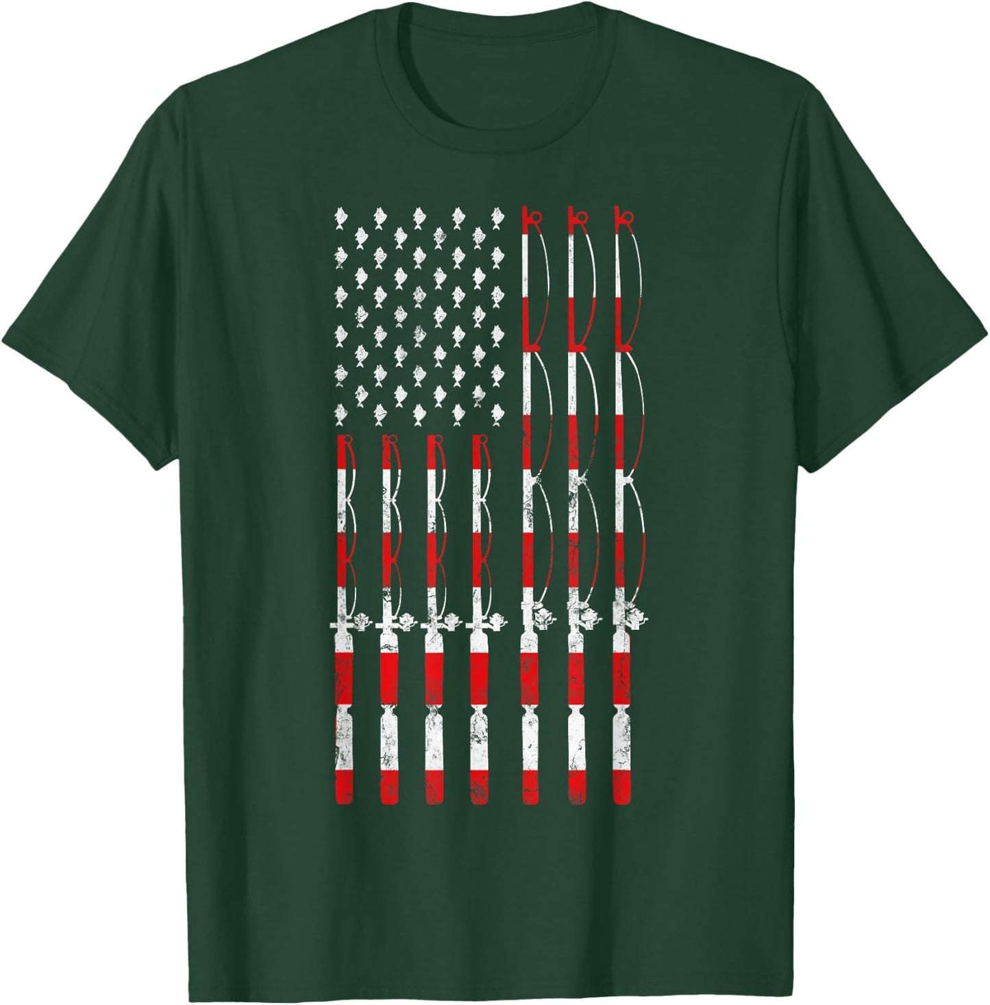 Fishing Pole American USA Flag Patriotic Fishing gift T-Shirt - T-Shirt | Forest