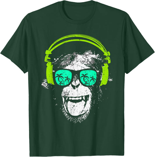 Monkey DJ with headphones and sunglasses Gift T-Shirt - T-Shirt | Forest