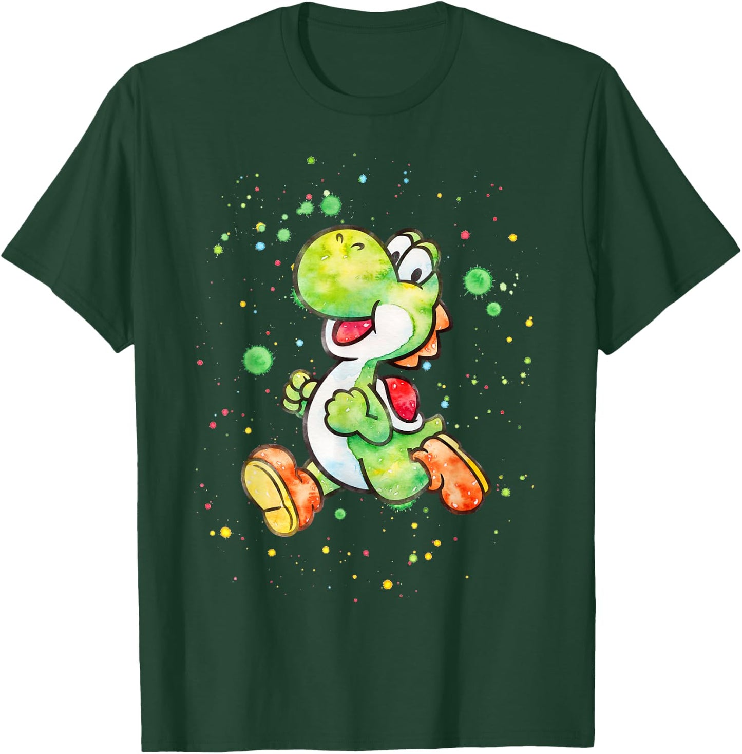 Super Mario Yoshi Watercolor Splatter Portrait T-Shirt - T-Shirt | Forest