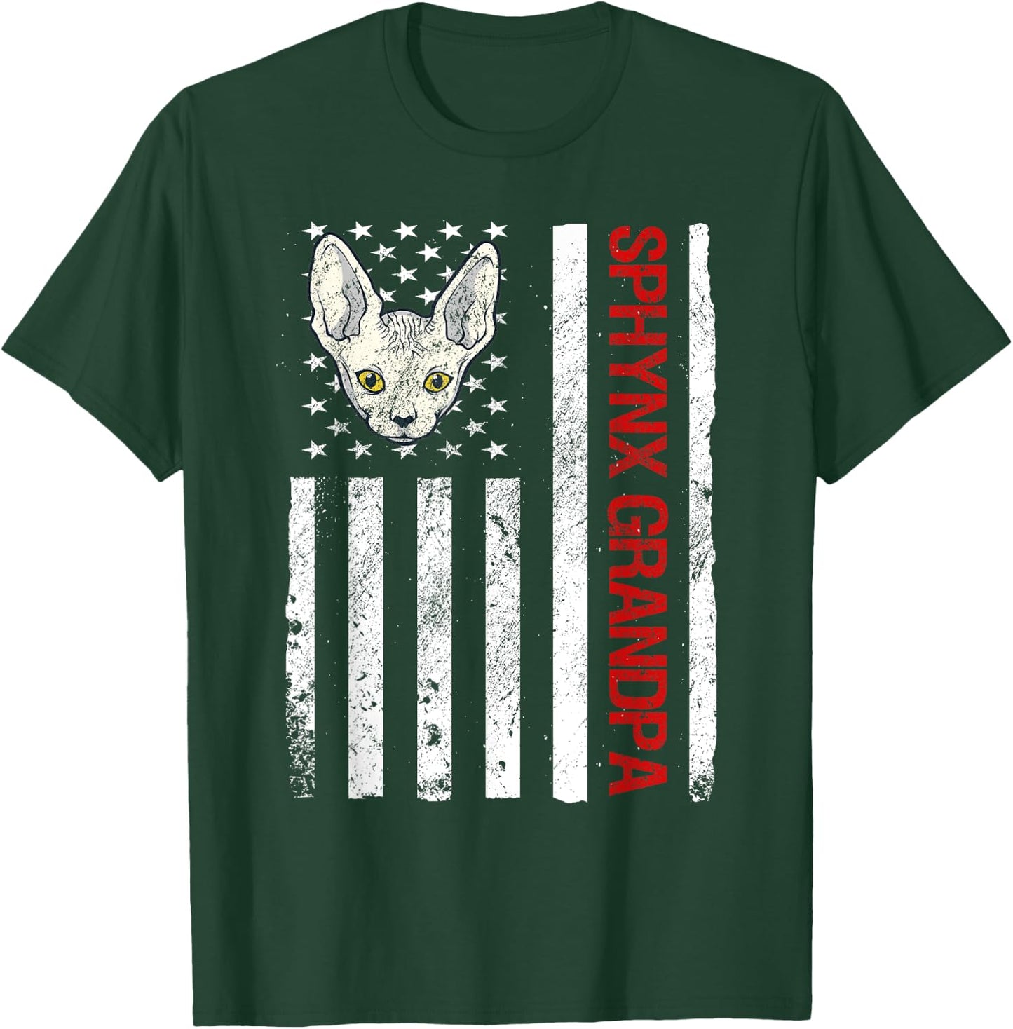 Sphynx Grandpa American USA Flag Funny Sphynx Cat T-Shirt - T-Shirt | Forest