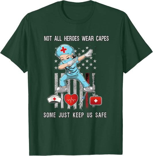 Not All Heroes Wear Capes Some Just Scrubs Wear Nurse EMT T-Shirt - T-Shirt | Forest