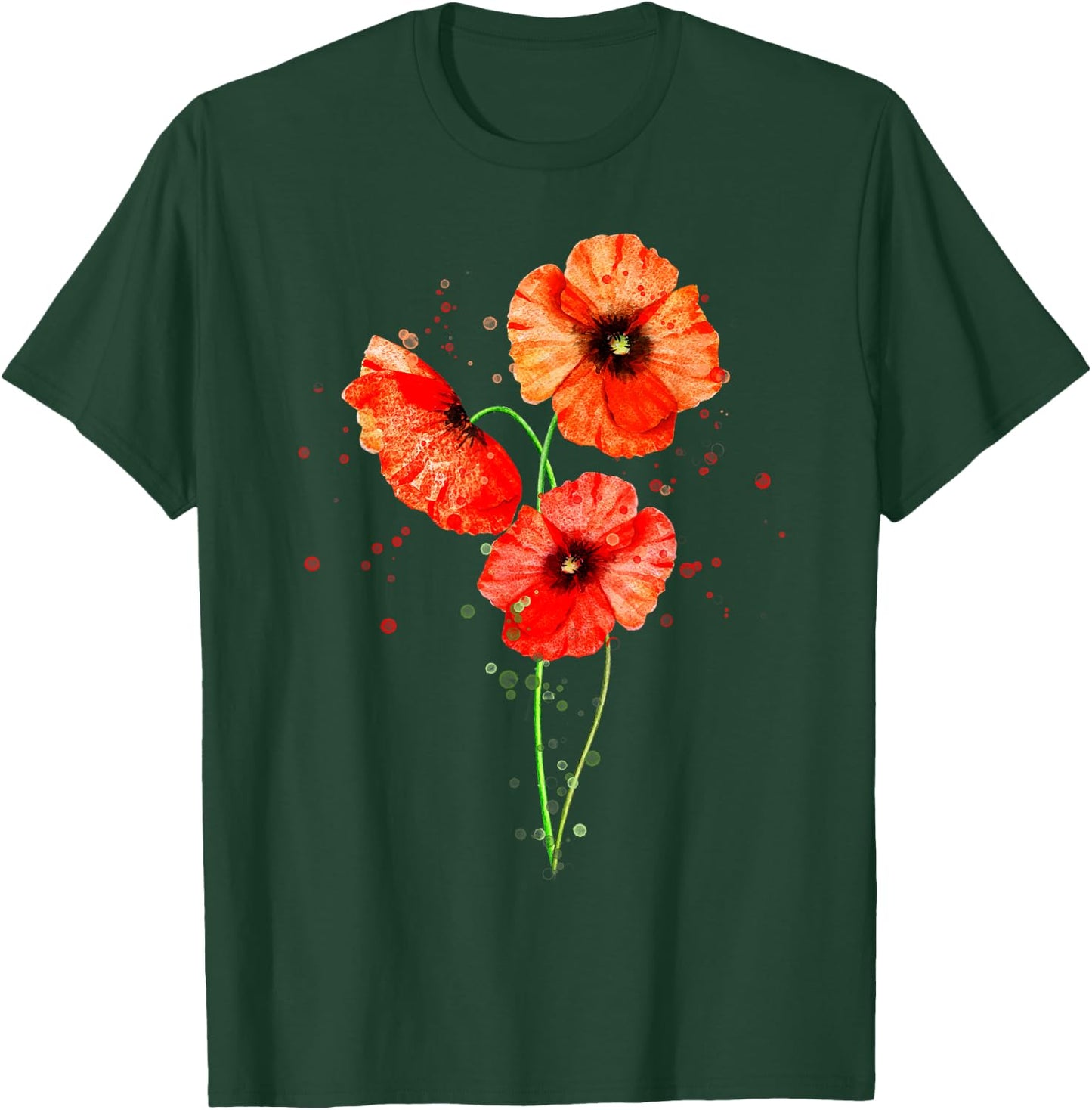 Red Poppies Watercolor Painting Botanical Flower Art T-Shirt - T-Shirt | Forest