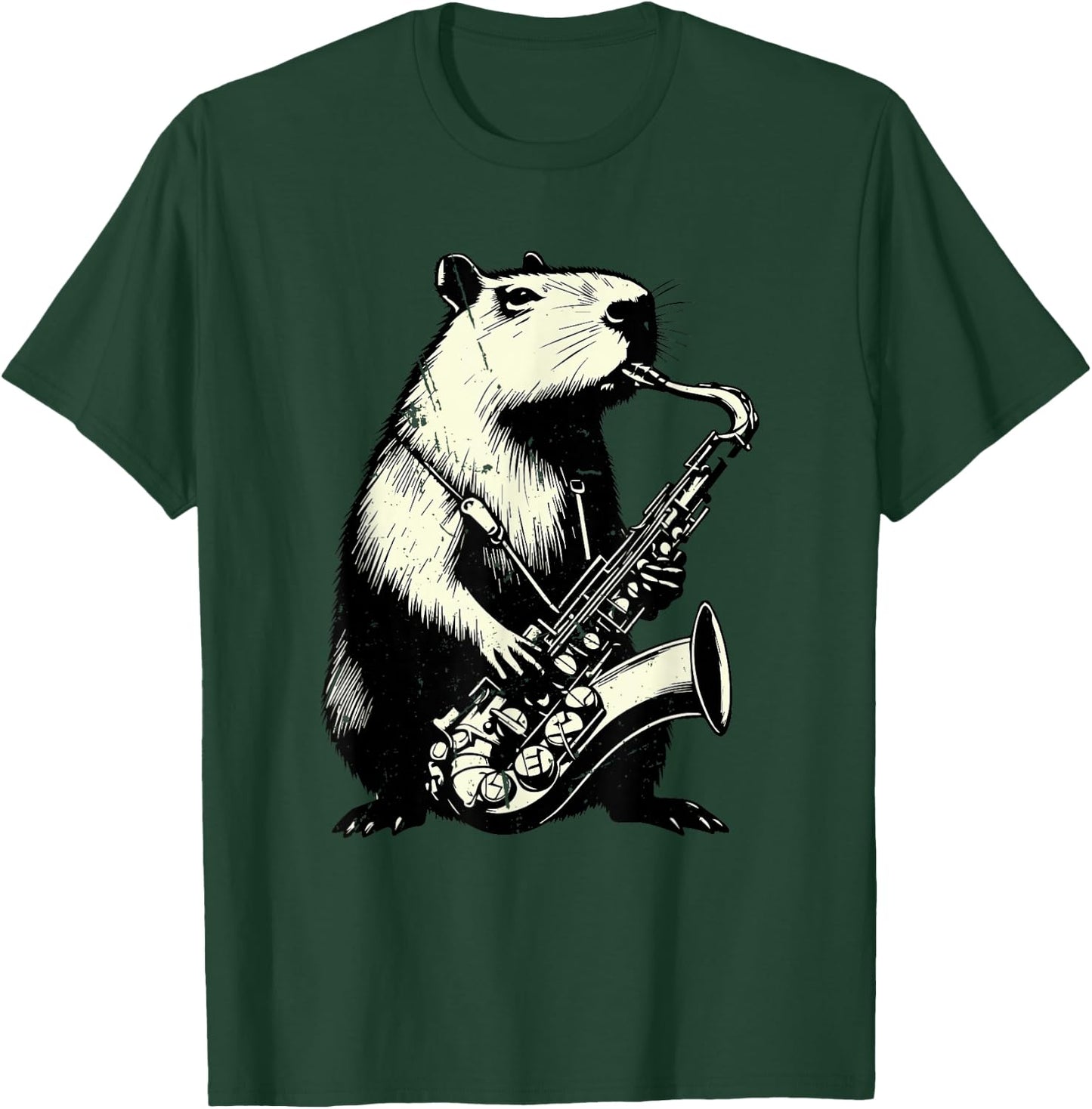 Wind Instrument Saxophonist Capybara Playing Saxophone T-Shirt - T-Shirt | Forest