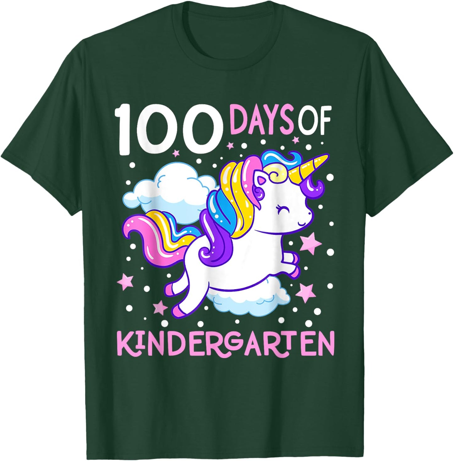 100 Days Of Kindergarten Teacher 100th Day Of School Unicorn Men Women Girls Kids T-Shirt - T-Shirt | Forest