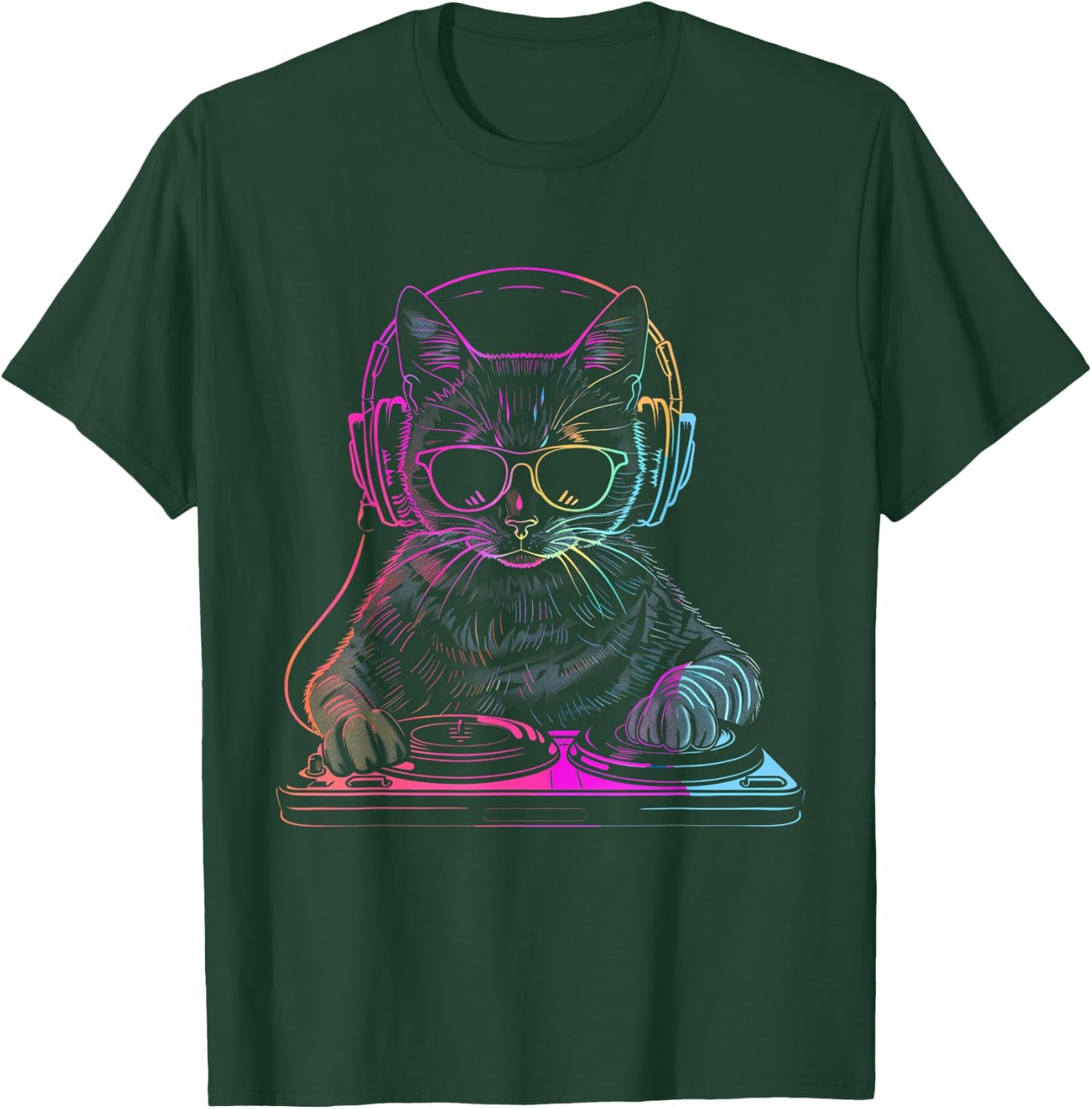 DJ Cat EDM Techno House Music Funny Cat Lover T-Shirt - T-Shirt | Forest