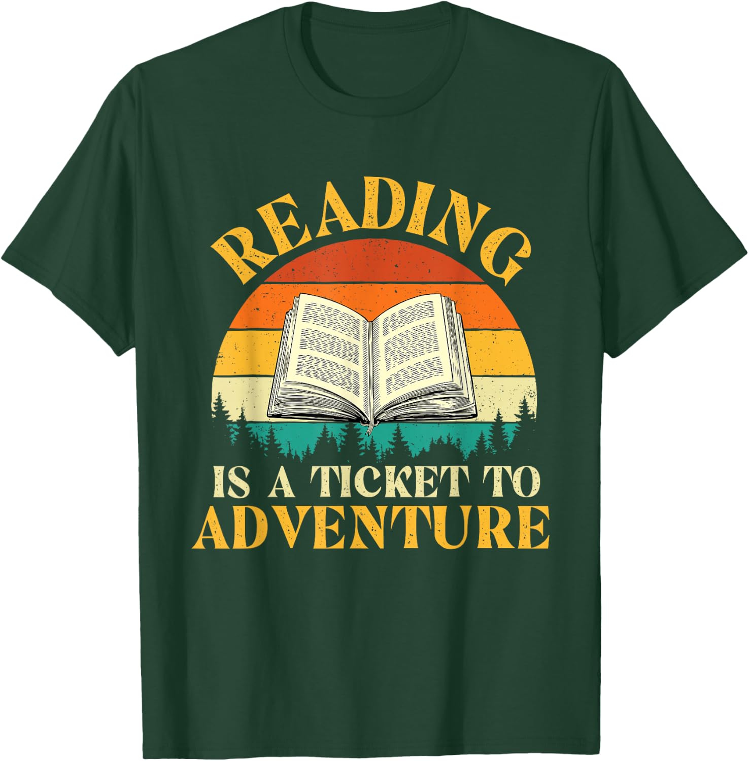 Reading is A Ticket to Adventure - Retro Vintage Book Lover T-Shirt - T-Shirt | Forest