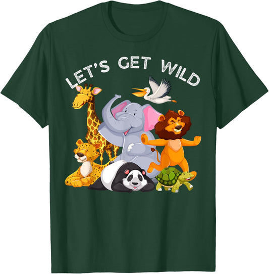 Zoo Animals Wildlife Birthday Party Let's Get Wild Safari T-Shirt - T-Shirt | Forest