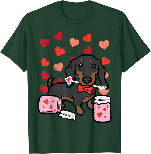 Valentines Day Wiener Dog Hearts Dachshund Women Kids Men T-Shirt - T-Shirt | Forest
