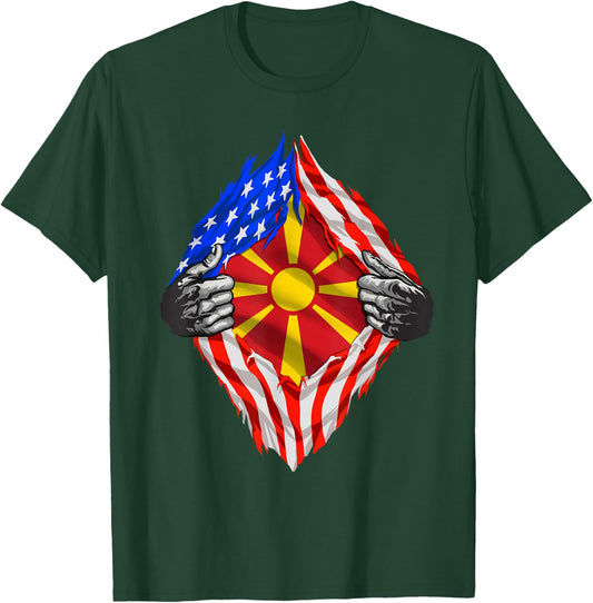 Macedonian Clothing Half America Macedonia Flag Roots T-Shirt - T-Shirt | Forest