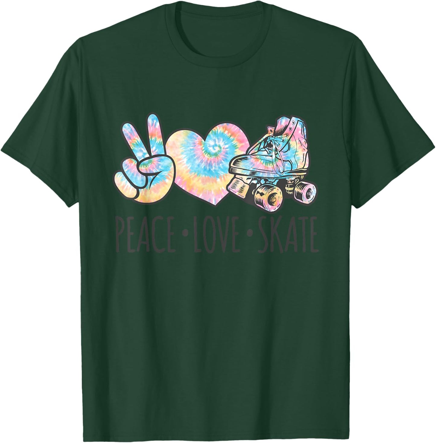 Tie Dye Roller Skating for Teen Girls | Peace Love Skate T-Shirt - T-Shirt | Forest