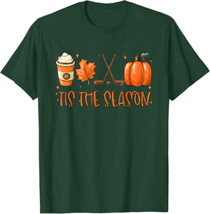 Tis The Season Pumpkin Latte Fall Leaves Thanksgiving Hockey T-Shirt - T-Shirt | Forest