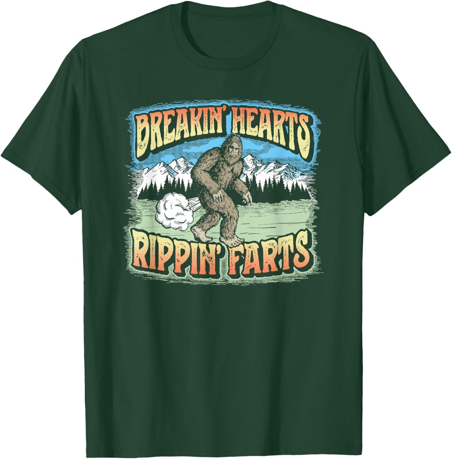 Breakin' Hearts, Rippin' Farts Funny Sasquatch Bigfoot 80s T-Shirt - T-Shirt | Forest