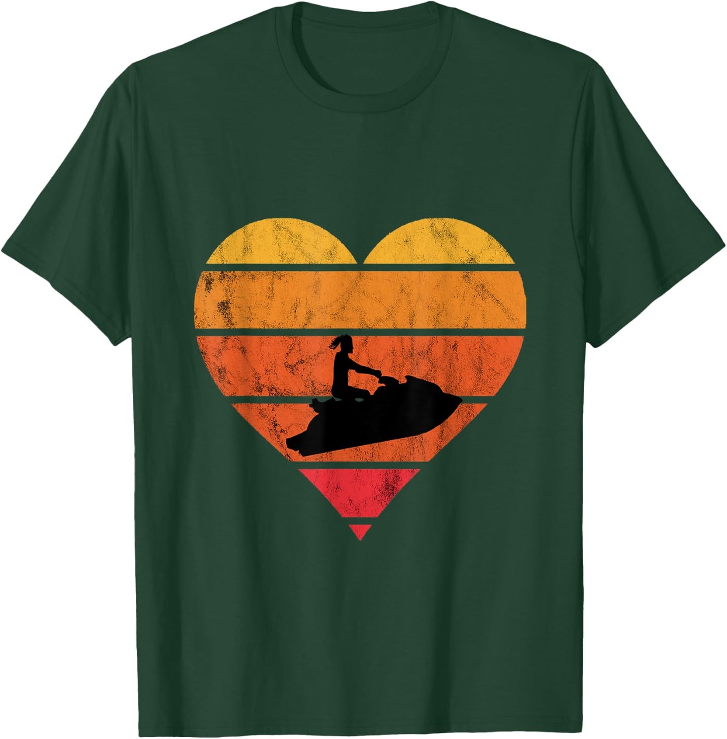 Jet Ski Retro Vintage Sunset Heart Jet Skiing Watercraft T-Shirt - T-Shirt | Forest