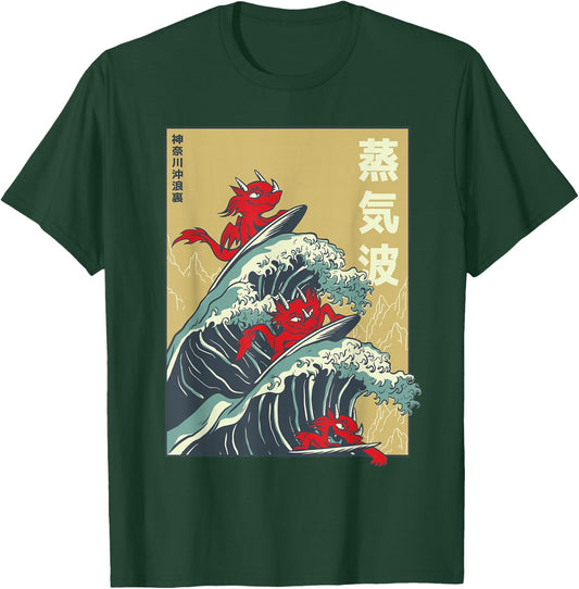 Japanese Style Big Wave Surfing Dragons T-Shirt - T-Shirt | Forest