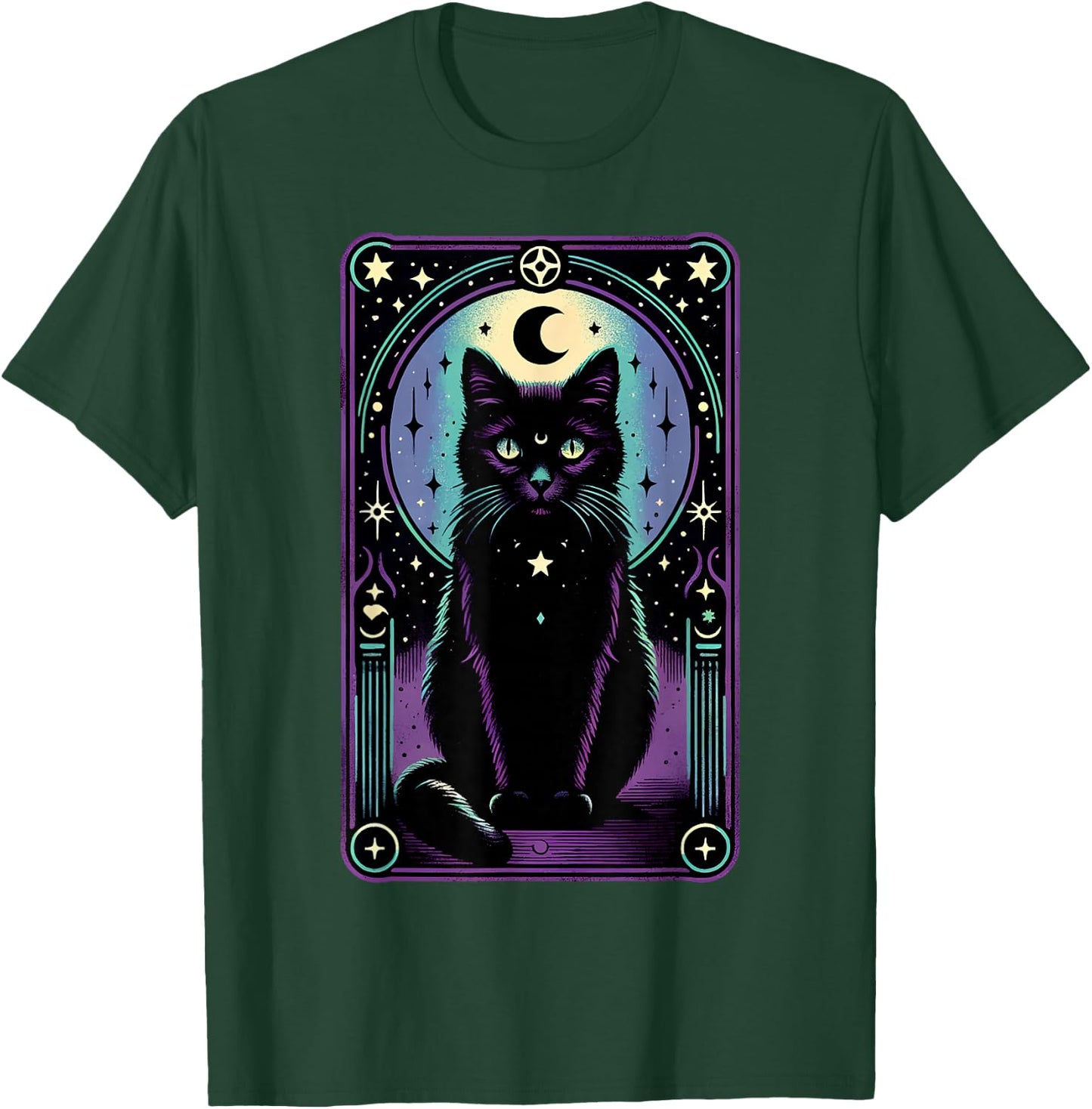 Tarot Card Crescent Moon Black Cat Lover Tarot Cat Vintage T-Shirt - T-Shirt | Forest