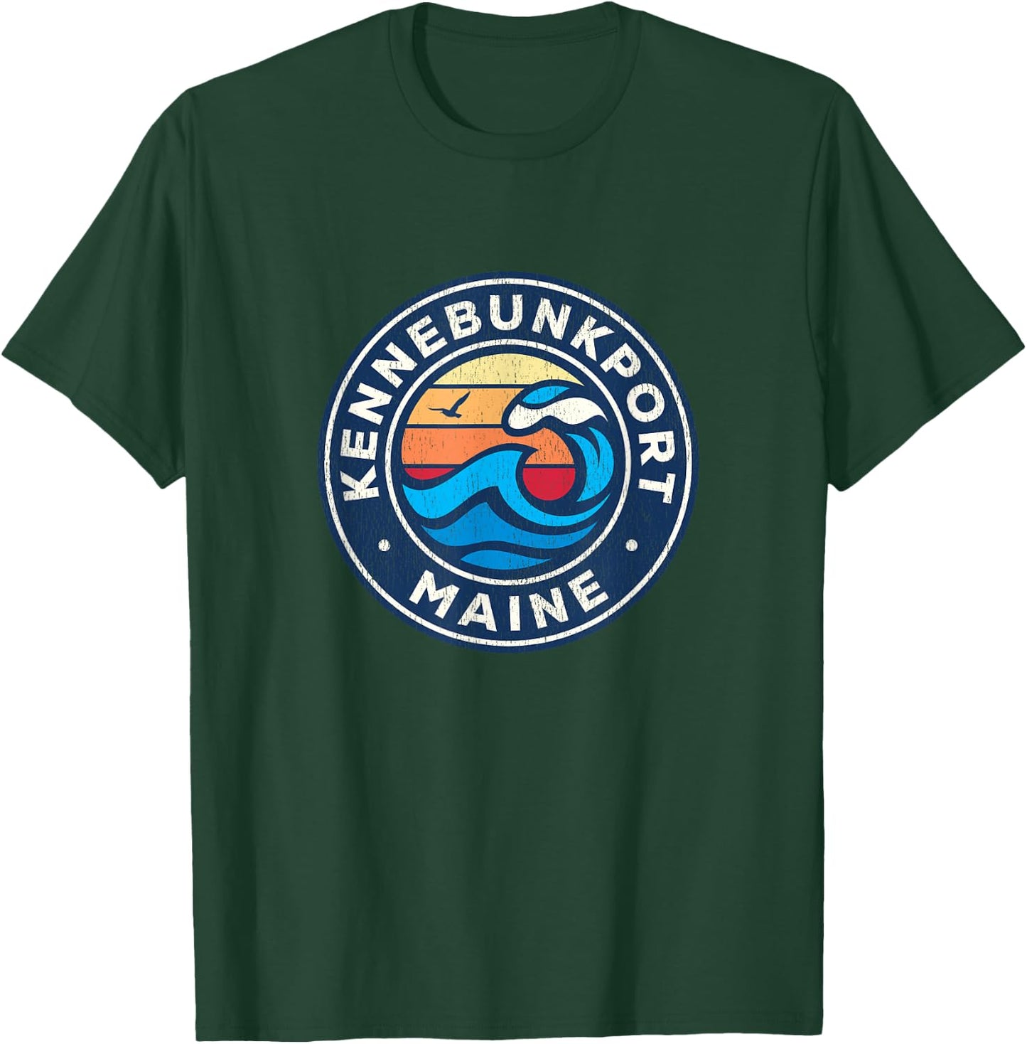 Kennebunkport Maine ME Vintage Nautical Waves Design T-Shirt - T-Shirt | Forest