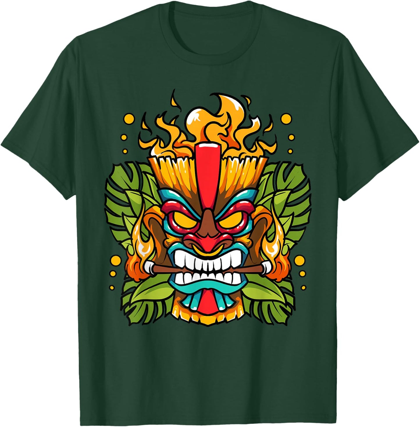 Hawaiian Tiki Mask Fire Totem God Of The Luau T-Shirt - T-Shirt | Forest