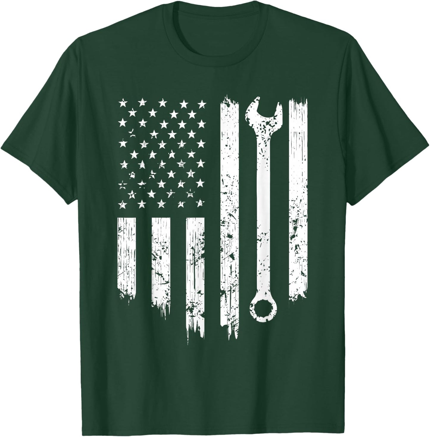 Funny Vintage Mechanic Distressed American Flag Gift T-Shirt - T-Shirt | Forest