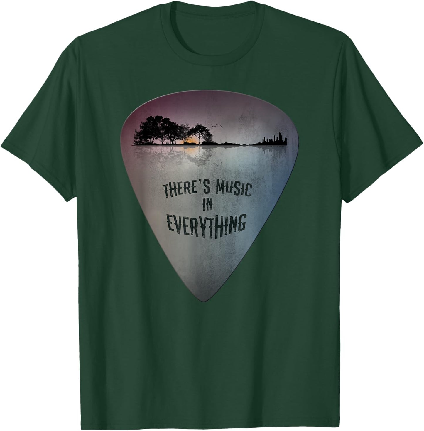 Guitar Pick Distressed Lake Reflections Guitar Lover T-Shirt - T-Shirt | Forest