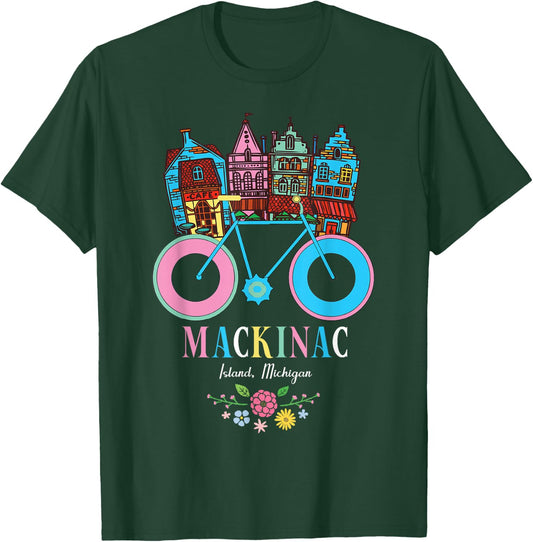 Mackinac Island Michigan Retro Bike Art T-Shirt - T-Shirt | Forest