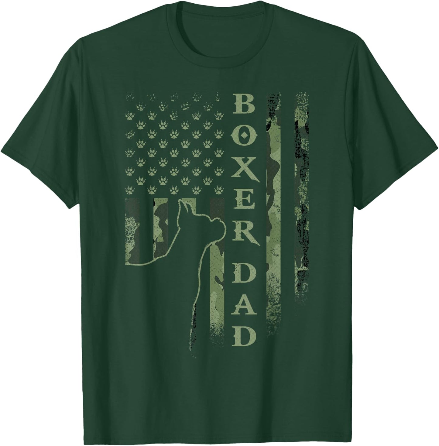Vintage USA American Camo Flag Proud Boxer Dad Silhouette T-Shirt - T-Shirt | Forest