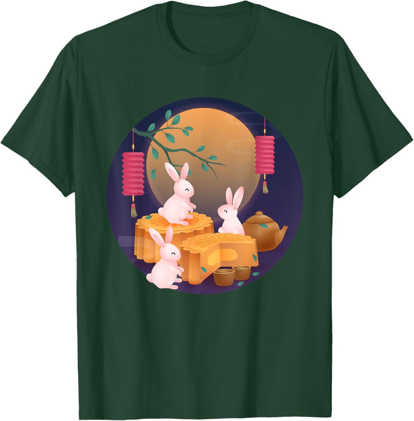 Mid-Autumn Festival Cute Rabbit Mooncake Party Boys Girls T-Shirt - T-Shirt | Forest