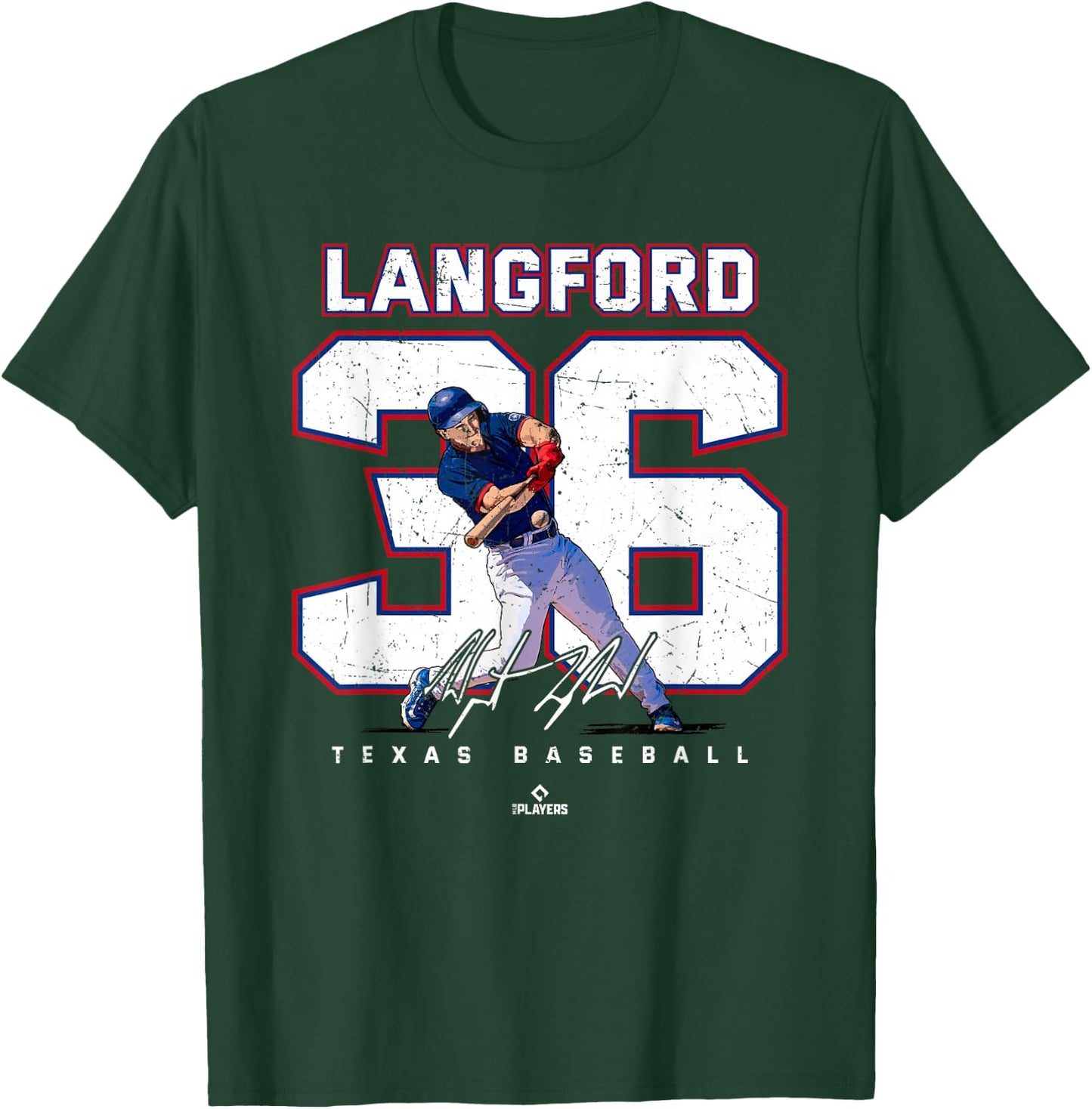 Number and Portrait Wyatt Langford Texas MLBPA T-Shirt - T-Shirt | Forest