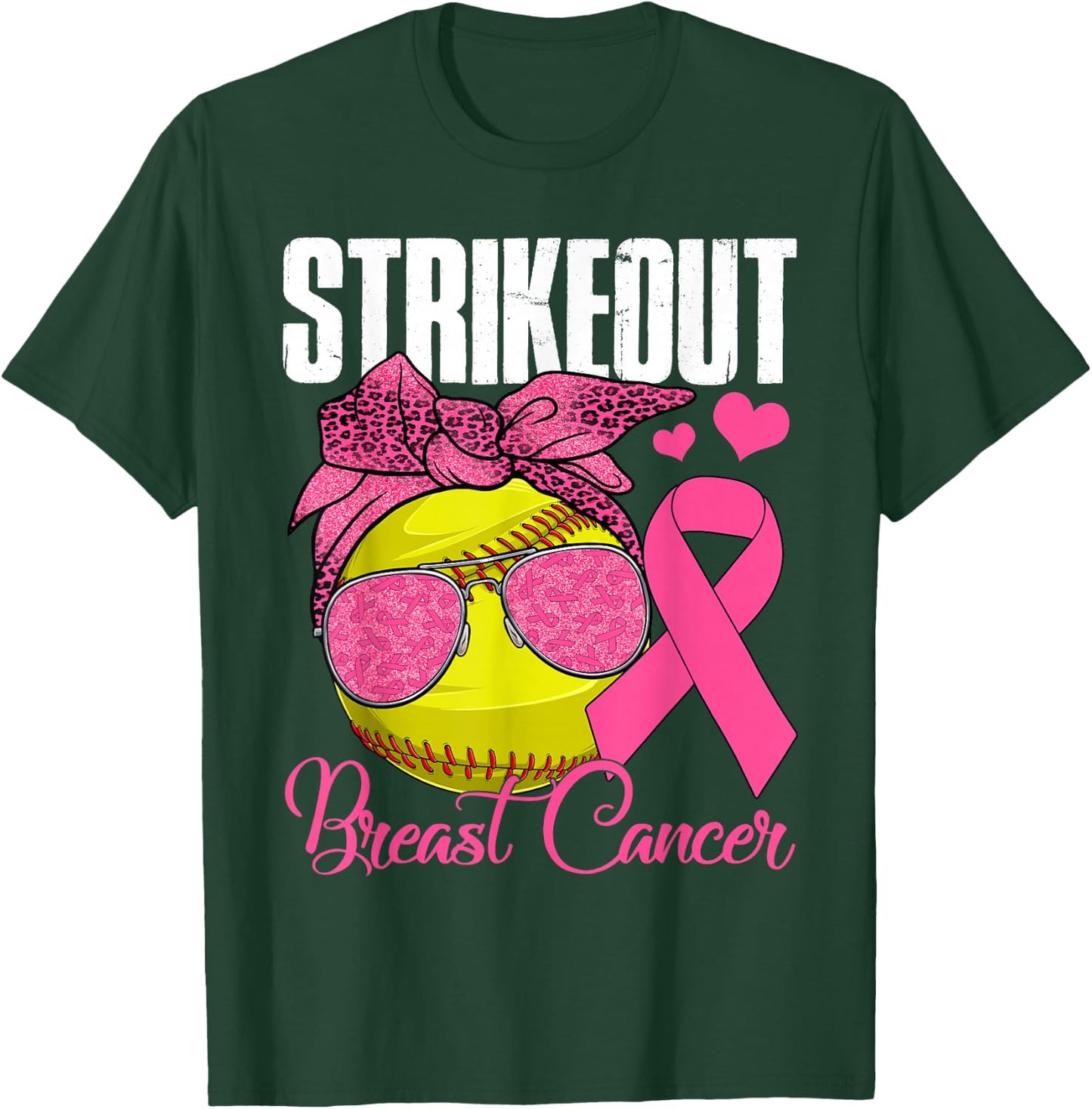 Strike Out Breast Cancer Softball Ball & Pink Ribbon Women T-Shirt - T-Shirt | Forest