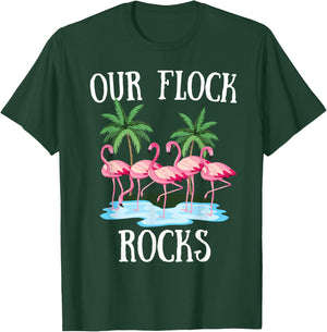 Our Flock Rocks Flamingos Lover Family Vacation Group T-Shirt - T-Shirt | Forest